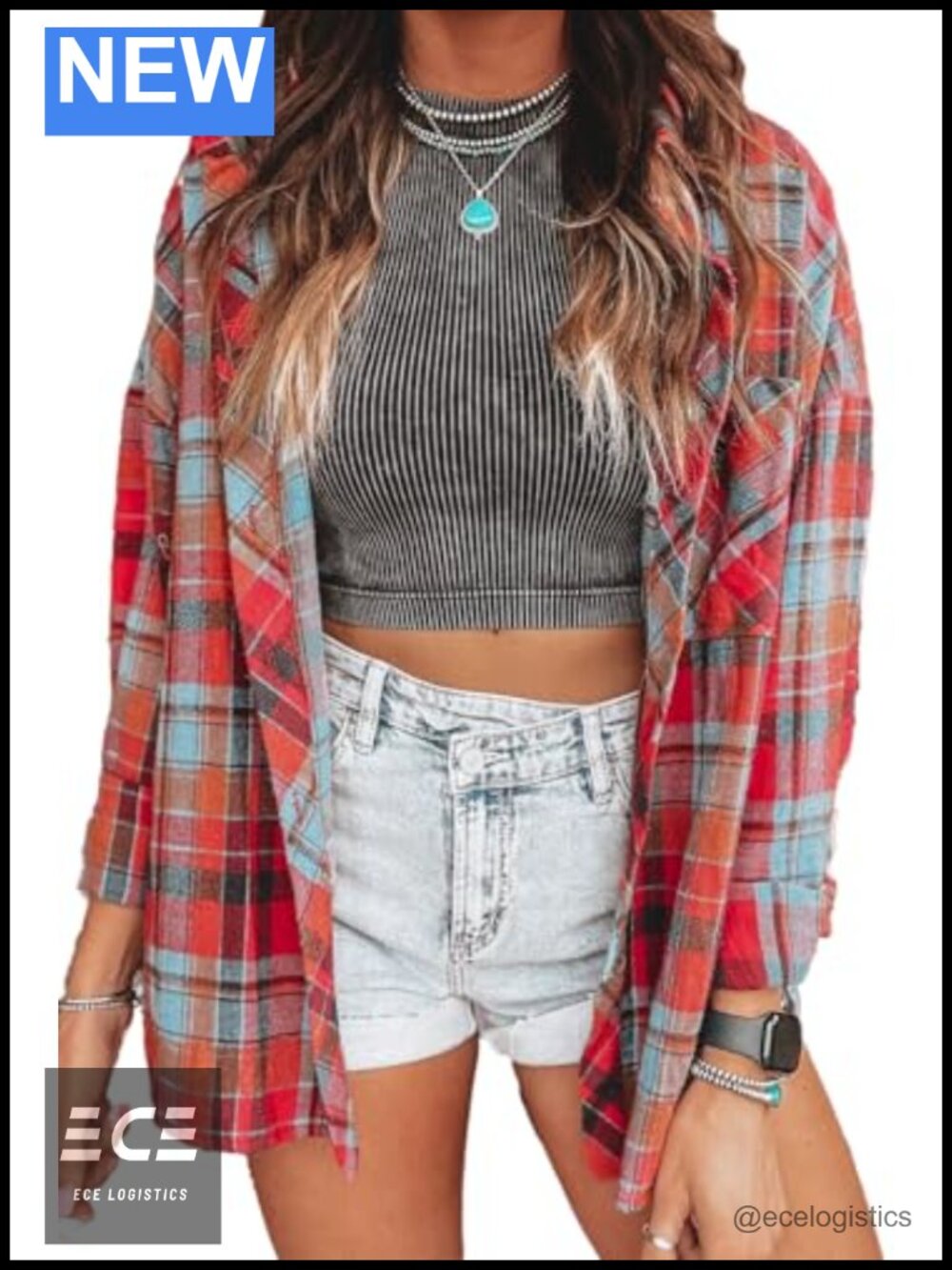 Women's Plaid Flannel Button-Down Shirt Loose Fit Long Sleeve